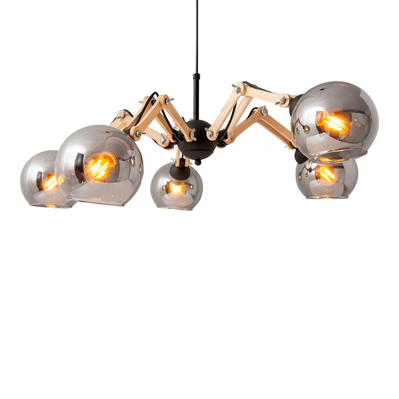 5 glazen hanglamp "soito" hanglamp gemaakt van metaal, glas en rubberen hout, met E14 -aansluiting, voor eetkamer, woonkamer, gang of kantoor, een diameter van 80 cm