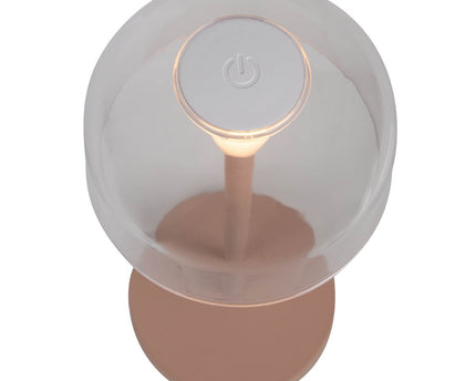 2-ex-ingestelde LED-batterijtafellamp "Gomba" voor buiten en binnen, gemaakt van metaal en plastic in matte amandel, 18,5 cm hoog
