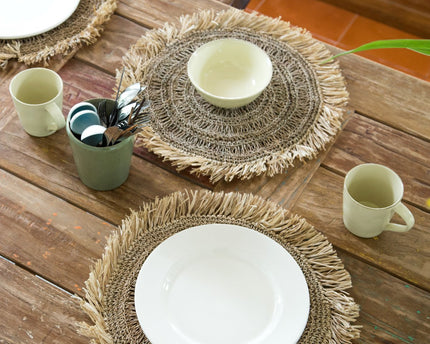 Placemat (set van 2, 4 of 6) 45 cm ronde Boho placemat WAISAI gemaakt van raffia