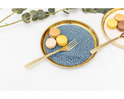 Dessertplaat met gouden rand 2 blauw en 2 crème - veel 4
