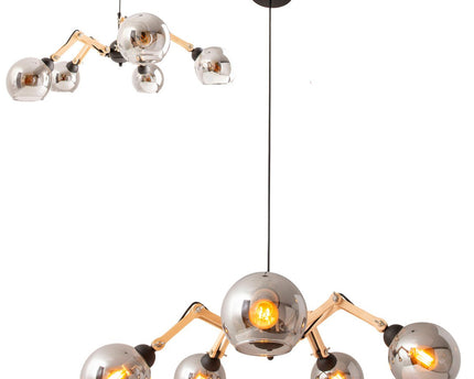 5 glazen hanglamp "soito" hanglamp gemaakt van metaal, glas en rubberen hout, met E14 -aansluiting, voor eetkamer, woonkamer, gang of kantoor, een diameter van 80 cm