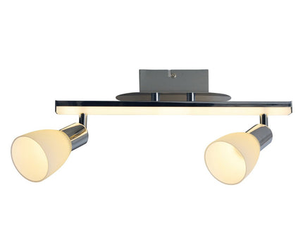 2-serie LED-plafondlicht "Ibiza" ongeveer 39 cm lang, chroomkleurig metaal, verzadigd, opaalkleurig glas, geïntegreerde LED's, warm wit