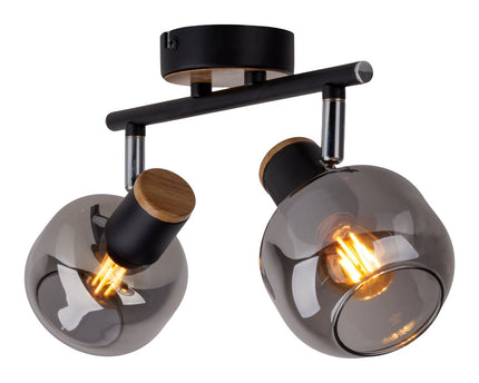 2 Spot plafondlamp "fumoso", metalen plafondlamp en rookglas in zwart en natuur, met E14 -aansluiting, voor eetkamer, woonkamer, gang of kantoor, 40 x 20 cm