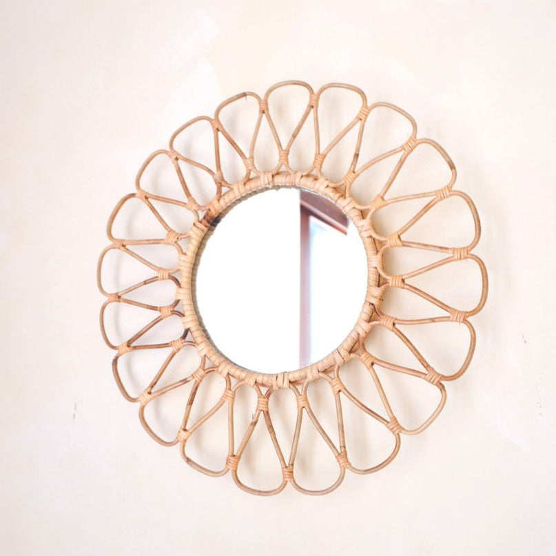 Kleine rotan spiegel 38 cm handgemaakte Boho wandspiegel DAAU wanddecoratie ronde spiegel decoratieve spiegel