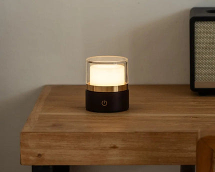 Leo donkerbruine compacte draadloze oplaadbare lamp – natuurlijk hout, dimbaar licht