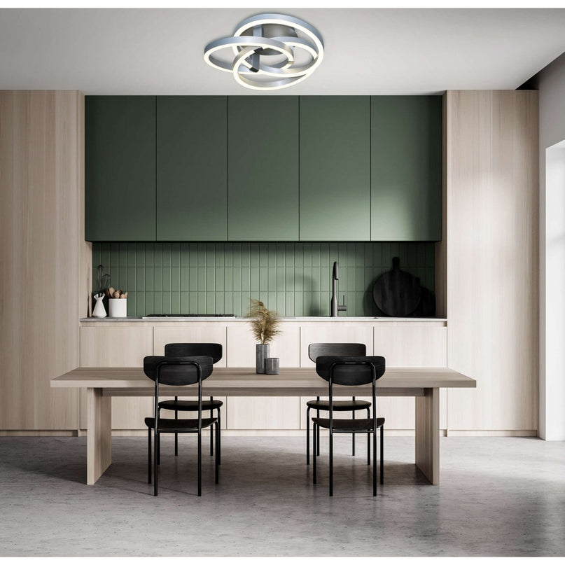 Smart Home LED plafondlicht "Divora" Ø 70 cm, plafondlamp gemaakt van metaal, aluminium geborsteld en wit plastic, met veel functies, stevig gebouwd -in LED's, verlichting voor woonkamer, eetkamerkantoor of gang