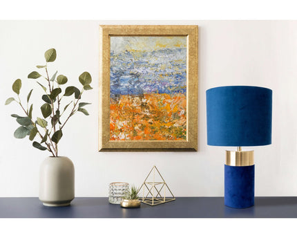 Tafellamp "bordo" 32 cm hoog gemaakt van metaal en velours in goud en blauw, met E14 -versie, lamp voor eetkamer, woonkamer, gang of kantoor