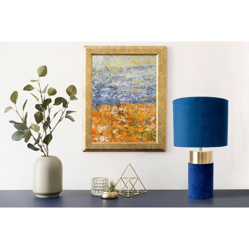 Tafellamp "bordo" 32 cm hoog gemaakt van metaal en velours in goud en blauw, met E14 -versie, lamp voor eetkamer, woonkamer, gang of kantoor
