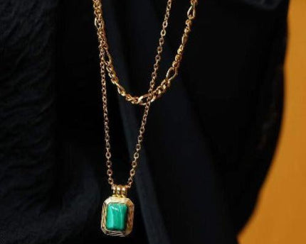Malachiet hanger ketting met dubbele ketting