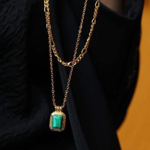 Malachiet hanger ketting met dubbele ketting
