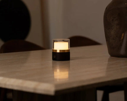 Leo donkerbruine compacte draadloze oplaadbare lamp – natuurlijk hout, dimbaar licht