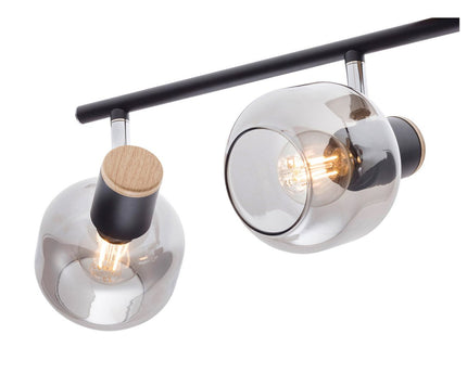 4er spot plafondlamp "fumoso", plafondlamp gemaakt van metaal en rookglas in zwart, met E14 -aansluiting, voor eetkamer, woonkamer, gang of kantoor, 80 x 20 cm