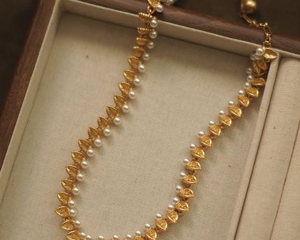 Vintage gouden bladeren parelketting