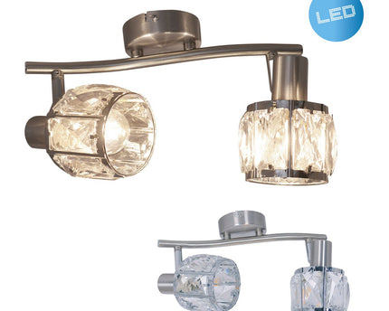 2-serie geleide plek "Josefa", metalen plafondlamp en glas in roestvrijstalen look, met E14-versie Filamentlampen inbegrepen, voor woonkamer, eetkamer, gang of gang 28 x 8 cm