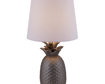 Keramisch tafellicht "ananas", keramische tafellamp met zilverkleurig glazuur en wit stofscherm, met E14-aansluiting, voor eetkamer, woonkamer, gang of kantoor, taflamp 45 cm hoog