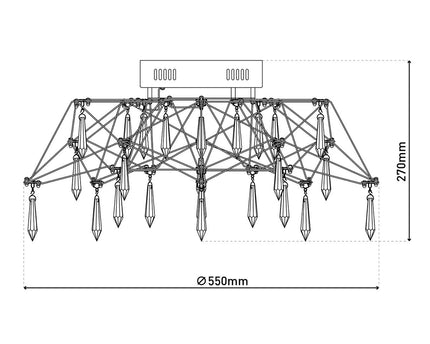 LED -plafondlicht "Araneus" gemaakt van metaal en glas in chroom, Ø 55 cm, met stevig ingebouwde LED's, verlichting voor woonkamer, eetkamer, gang of kantoor