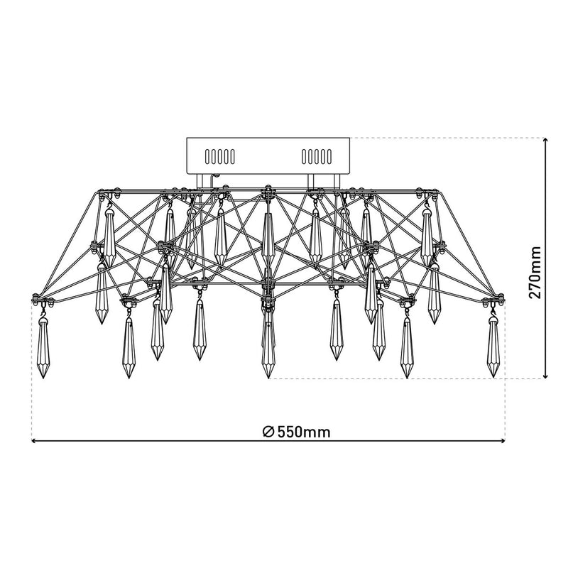 LED -plafondlicht "Araneus" gemaakt van metaal en glas in chroom, Ø 55 cm, met stevig ingebouwde LED's, verlichting voor woonkamer, eetkamer, gang of kantoor