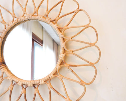 Kleine rotan spiegel 38 cm handgemaakte Boho wandspiegel DAAU wanddecoratie ronde spiegel decoratieve spiegel