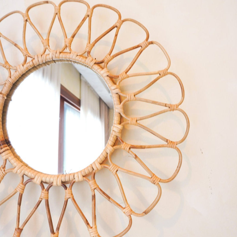 Kleine rotan spiegel 38 cm handgemaakte Boho wandspiegel DAAU wanddecoratie ronde spiegel decoratieve spiegel