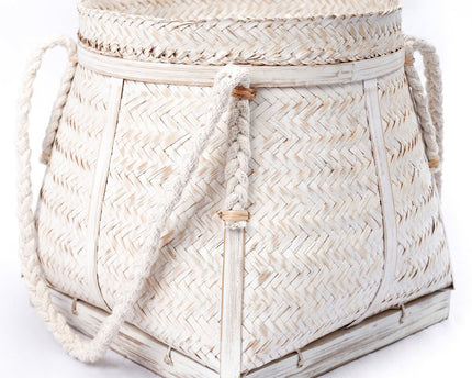 Witte mand BIKU | Plantenmand | Wasmand | Grote Boho Opbergmand Rond Gemaakt van Bamboe