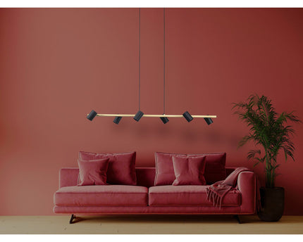 6 -Zaterdag Hanglamp "Frida" in metalen zwart / goud, hangende lamp, GU10, hanglamp voor eetkamer, woonkamer, gang of kantoor, 115 cm lang