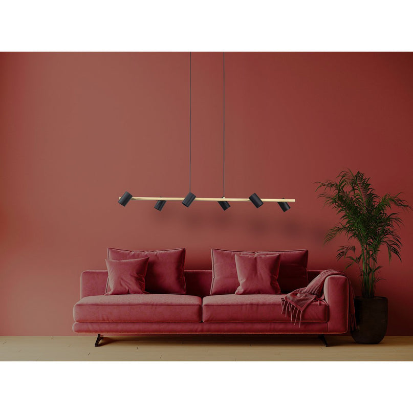 6 -Zaterdag Hanglamp "Frida" in metalen zwart / goud, hangende lamp, GU10, hanglamp voor eetkamer, woonkamer, gang of kantoor, 115 cm lang