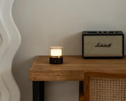 Leo donkerbruine compacte draadloze oplaadbare lamp – natuurlijk hout, dimbaar licht