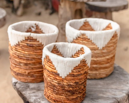 Kleine zeegrasmand MENIK | Plantenmand | Geweven Boho-mand | Plantenbak | Ronde bloemenmand | Macramé mand