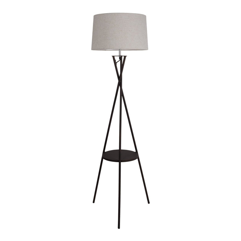 Staande lamp met geïntegreerde "tora" tafel gemaakt van roest -gekleurd metaal en natuurlijk gekleurd textielmateriaal, 158 cm hoog Ø 51 cm, e27