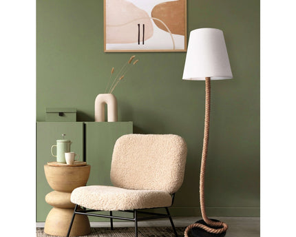 Staande lamp "touw" gemaakt van metaal, plastic, jute en textielmateriaal in de natuur, met E27 -versie, verlichting voor woonkamer, eetkamer of kantoor, 165 cm hoog