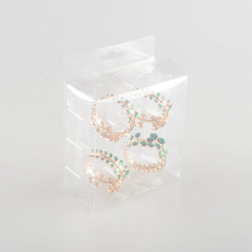 Set van 4 rondes gouden handdoeken met groene diamanten