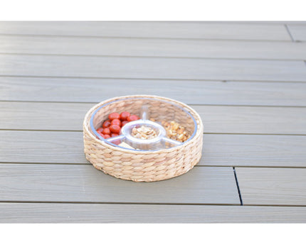 Aperitif set 3 rotan compartimenten 28x28x8cm