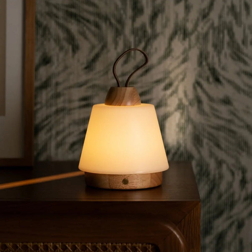 Liv lichtbruine oplaadbare lamp – lederen band, dimbaar, draadloos