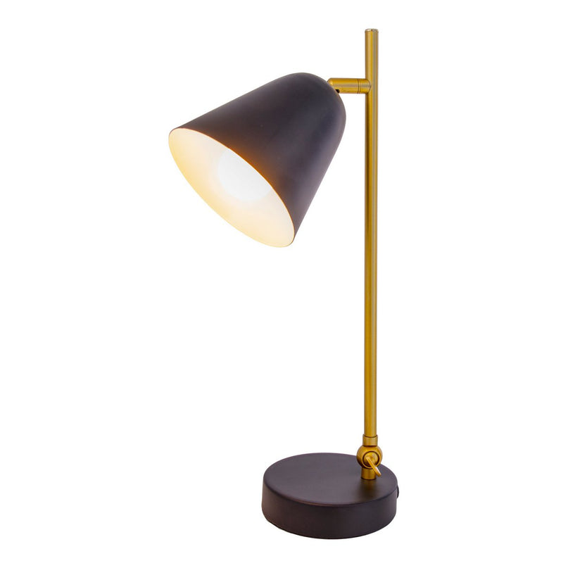 De "Triton" tafellamp gemaakt van zwart en messing gekleurd metaal is 42,5 cm hoog, heeft een E14-versie en is ideaal voor woonkamer, gang, kantoor of dessert