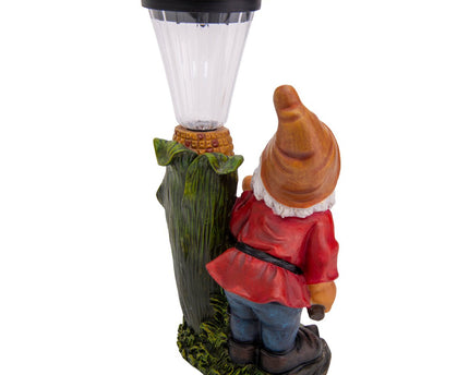 LED -decoratie Solar Light "Dwarf" met thermometer gemaakt van geschilderde polyresin, ongeveer 26 cm hoog en uitgerust met stevig geïnstalleerde LED's
