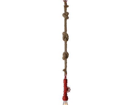 Hanger lamp "regia", rood metaal, henneptouw, E27 -versie, verlichting voor woonkamer, jeugdruimte of kantoor