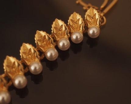 Vintage gouden bladeren parelketting