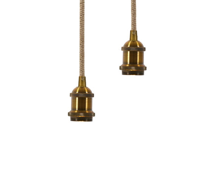 Metalen metalen Baldachin met 2 personen "Ontario" Decoratieve hanglamp gemaakt van metaal in alt-messing en jute, E27-versies, verlichting voor woonkamers of kantoor.