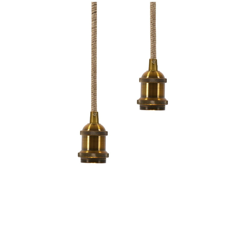 Metalen metalen Baldachin met 2 personen "Ontario" Decoratieve hanglamp gemaakt van metaal in alt-messing en jute, E27-versies, verlichting voor woonkamers of kantoor.
