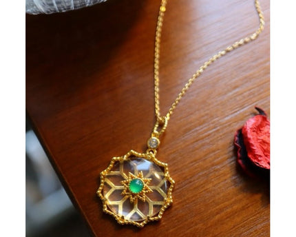 Helder kwartskristal bloem hanger ketting