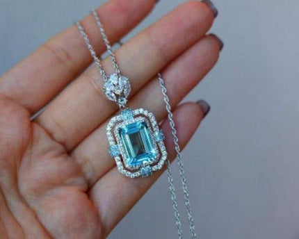 Sprankelende blauwe topaz vierkante hanger ketting