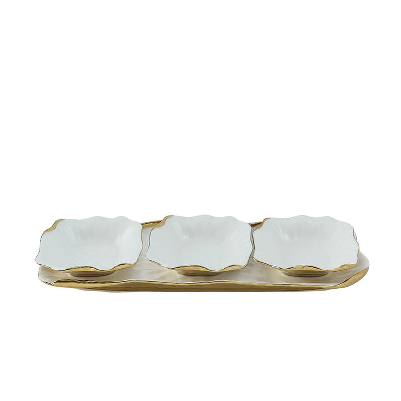 Set van 3 kopjes op wit porseleinen platform gouden randen