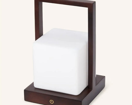 Noah donkerbruine houten oplaadbare tafellamp met glas en houten handgreep