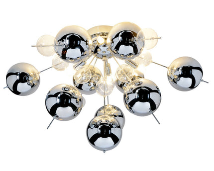 Plafondlamp "explosie" chroom gemaakt van metaal en glas, G9 -versies, plafondlamp voor eetkamer, woonkamer, gang of kantoor, Ø57 cm