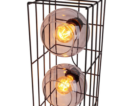 Glasse-stand-lamp "Cesta" vloerlamp gemaakt van zwarte metalen draad en getinte glas, met E27-aansluiting, 95 cm hoog, voor eetkamer, woonkamer, gang of kantoor,