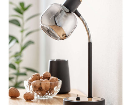 Tafellamp "fumoso", tafellamp gemaakt van metaal en glas in zwart, met E14 -aansluiting, voor eetkamer, woonkamer, gang of kantoor, tafellamp 34 cm hoog