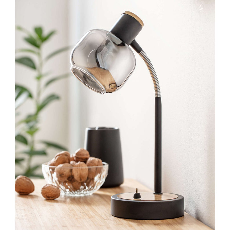 Tafellamp "fumoso", tafellamp gemaakt van metaal en glas in zwart, met E14 -aansluiting, voor eetkamer, woonkamer, gang of kantoor, tafellamp 34 cm hoog