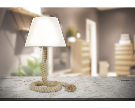 Tafellamp met tekstblazer "touw", tafellamp gemaakt van metaal, plastic, jute en textiel in wit, met E14 -versie, voor woonkamers, gang of kantoor, 40 cm hoog