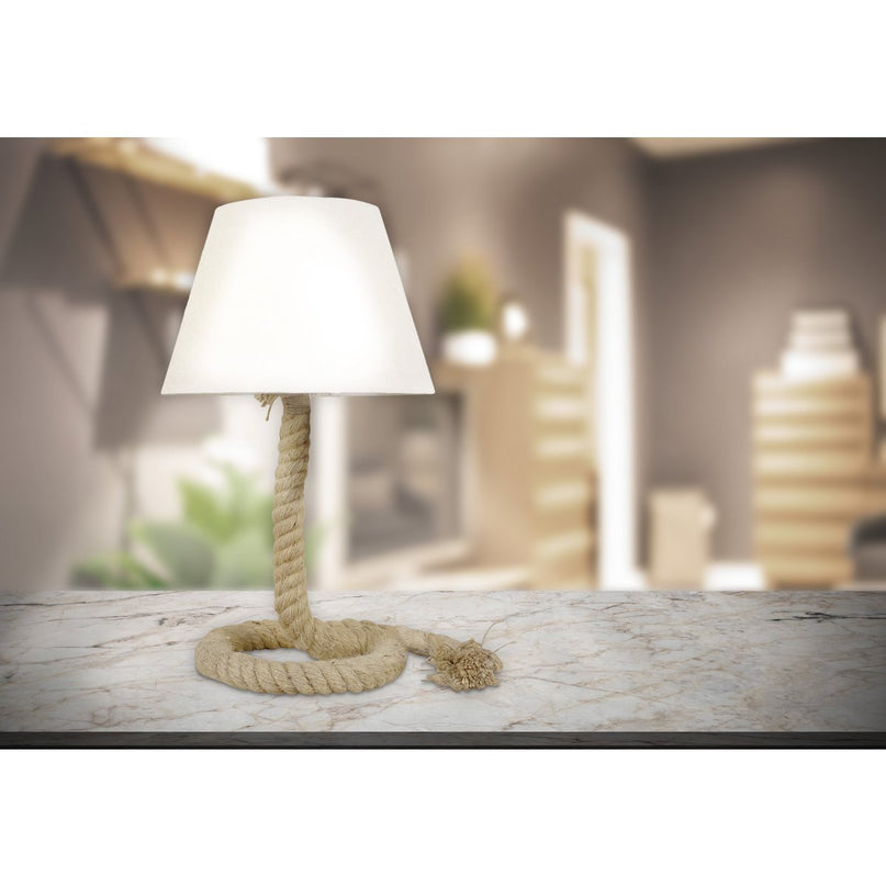Tafellamp met tekstblazer "touw", tafellamp gemaakt van metaal, plastic, jute en textiel in wit, met E14 -versie, voor woonkamers, gang of kantoor, 40 cm hoog