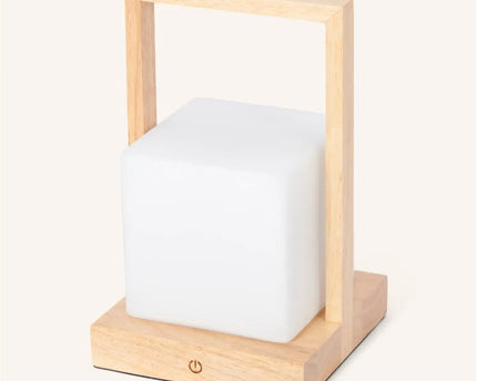 Noah lichtbruine houten oplaadbare tafellamp met glas en houten handgreep